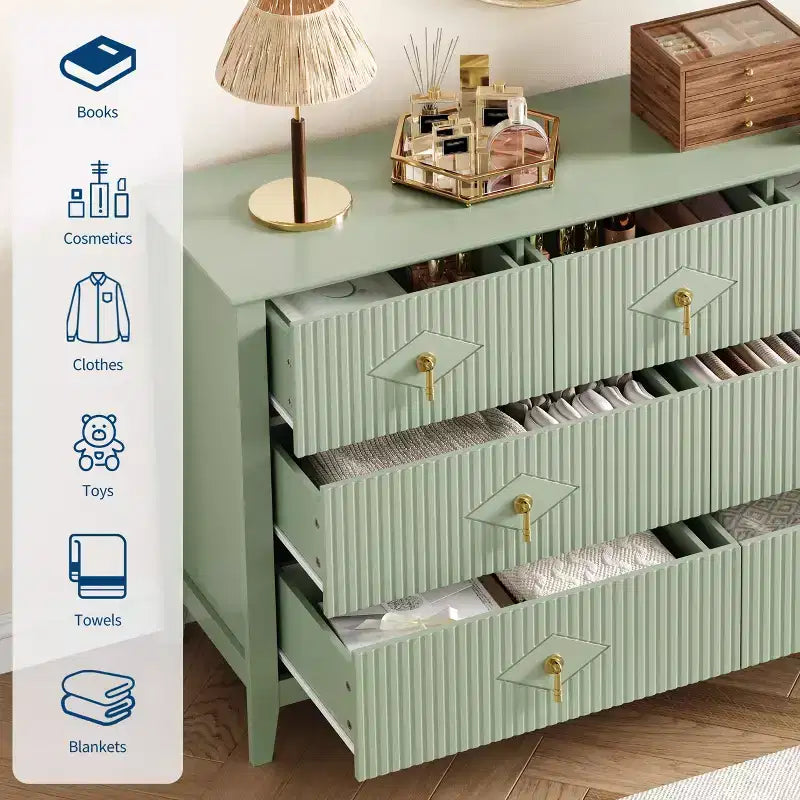 7 Drawer Dresser for Bedroom, 54W Wooden Chest of Drawers with Metal Handles, Fluted Clothes Storage Organizer, Dresser TV Stand for Hallway