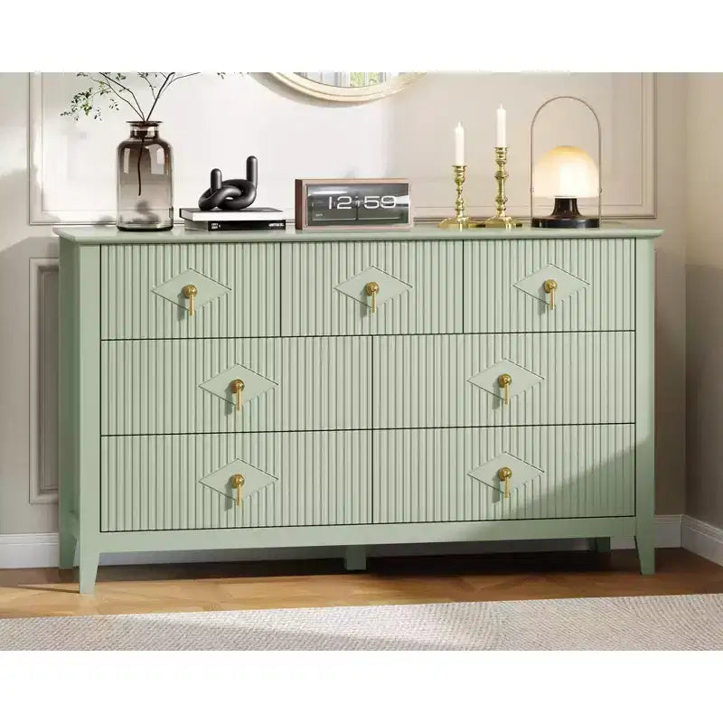 7 Drawer Dresser for Bedroom, 54W Wooden Chest of Drawers with Metal Handles, Fluted Clothes Storage Organizer, Dresser TV Stand for Hallway