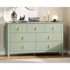 7 Drawer Dresser for Bedroom, 54W Wooden Chest of Drawers with Metal Handles, Fluted Clothes Storage Organizer, Dresser TV Stand for Hallway