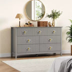7 Drawer Dresser for Bedroom, 54W Wooden Chest of Drawers with Metal Handles, Fluted Clothes Storage Organizer, Dresser TV Stand for Hallway