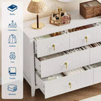 7 Drawer Dresser for Bedroom, 54W Wooden Chest of Drawers with Metal Handles, Fluted Clothes Storage Organizer, Dresser TV Stand for Hallway