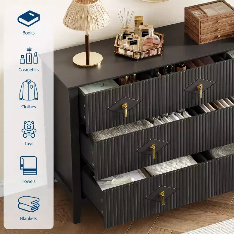 7 Drawer Dresser for Bedroom, 54W Wooden Chest of Drawers with Metal Handles, Fluted Clothes Storage Organizer, Dresser TV Stand for Hallway