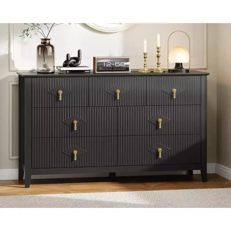 7 Drawer Dresser for Bedroom, 54W Wooden Chest of Drawers with Metal Handles, Fluted Clothes Storage Organizer, Dresser TV Stand for Hallway