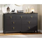 7 Drawer Dresser for Bedroom, 54W Wooden Chest of Drawers with Metal Handles, Fluted Clothes Storage Organizer, Dresser TV Stand for Hallway