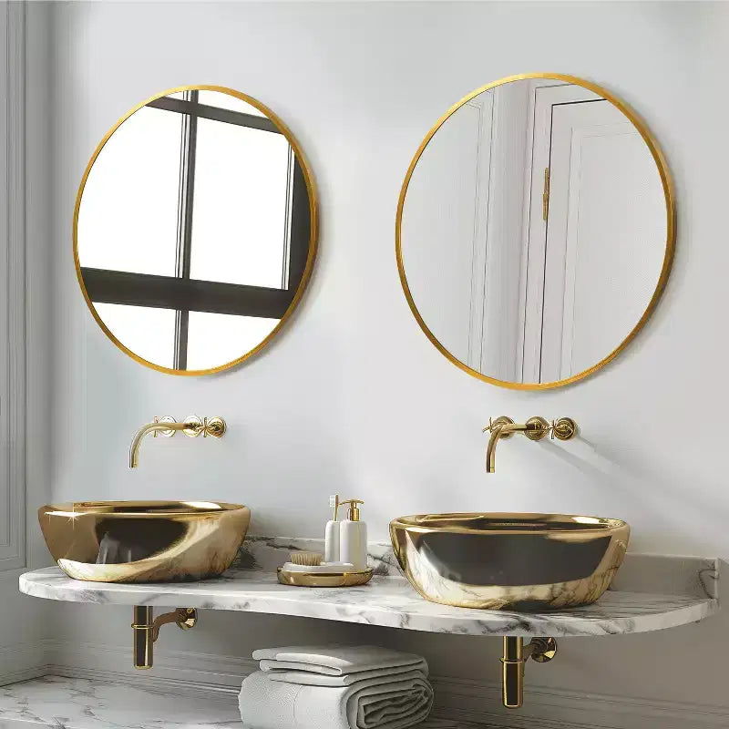 20" Round Hanging Mirror - Gold Aluminum Alloy Thin Edge