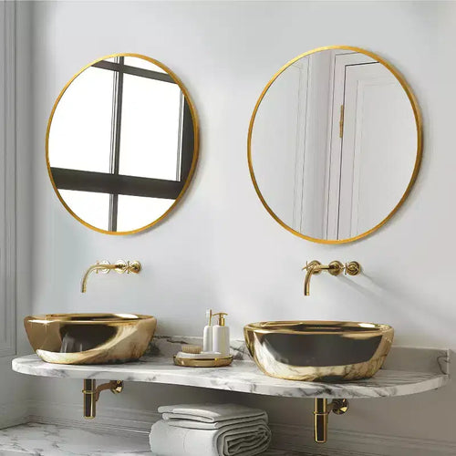 20" Round Hanging Mirror - Gold Aluminum Alloy Thin Edge