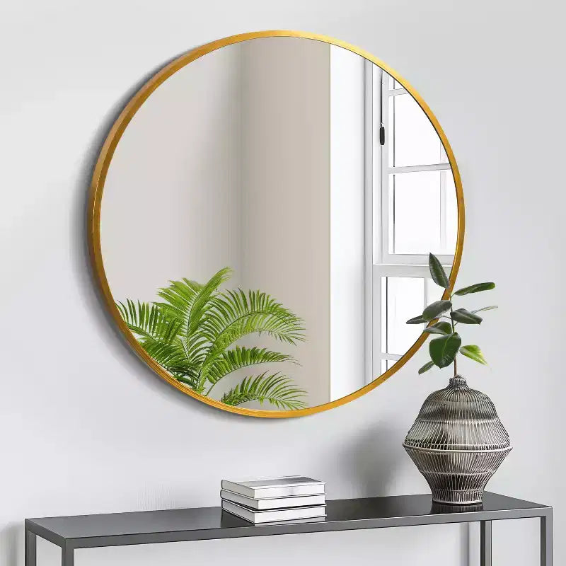 20" Round Hanging Mirror - Gold Aluminum Alloy Thin Edge