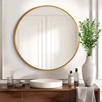 20" Round Hanging Mirror - Gold Aluminum Alloy Thin Edge