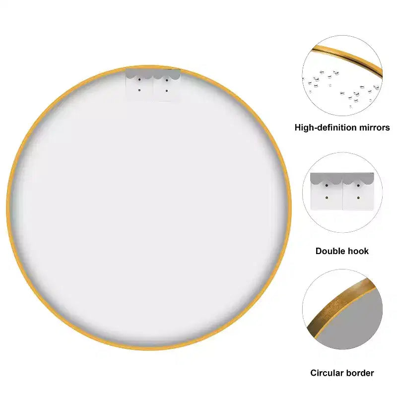 20" Round Hanging Mirror - Gold Aluminum Alloy Thin Edge