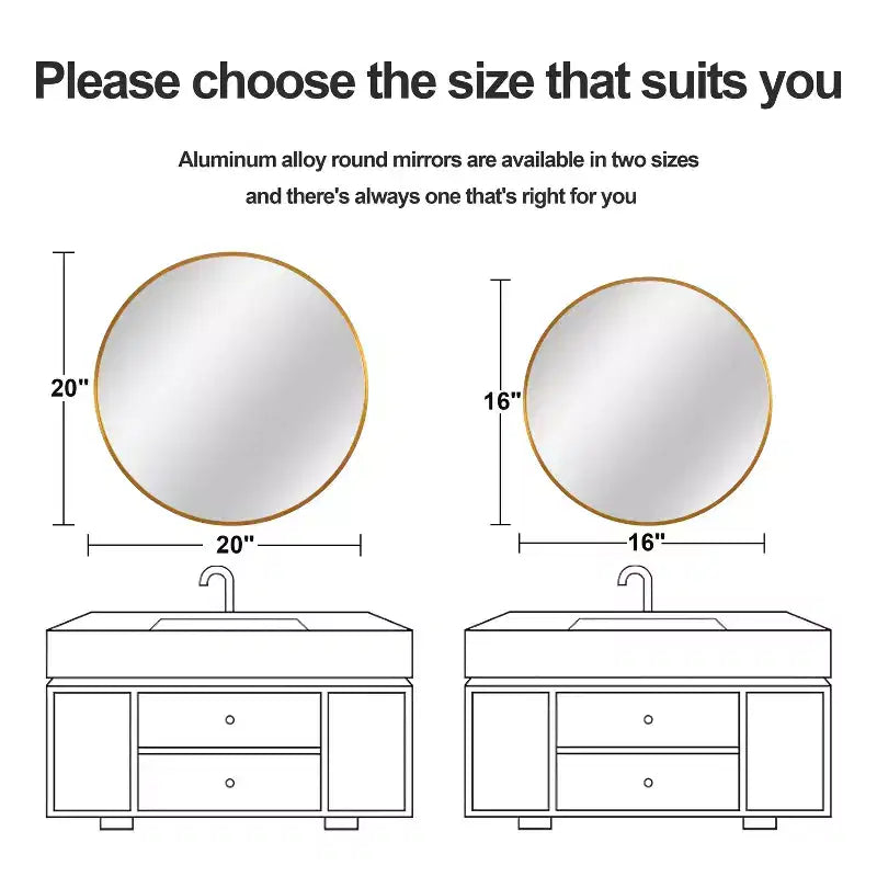 20" Round Hanging Mirror - Gold Aluminum Alloy Thin Edge