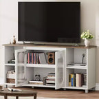 Modern TV Stand for 60/65/70 Inch TV, Media Console Cabinet with 2 Corrugated Glass Cabinet Doors, 4 Open Shelves, Entertainment Center with Storage