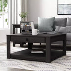Square Wood Coffee Table with Drawer and Open Shelf - 31.5"W, Gray