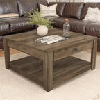 Square Wood Coffee Table with Drawer and Open Shelf - 31.5"W, Gray