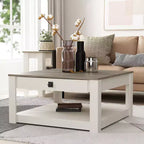 Square Wood Coffee Table with Drawer and Open Shelf - 31.5"W, Gray