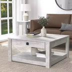 Square Wood Coffee Table with Drawer and Open Shelf - 31.5"W, Gray