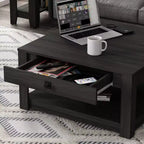 Square Wood Coffee Table with Drawer and Open Shelf - 31.5"W, Gray