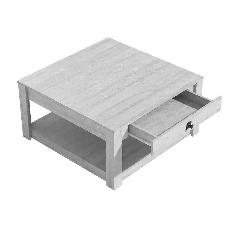 Square Wood Coffee Table with Drawer and Open Shelf - 31.5"W, Gray