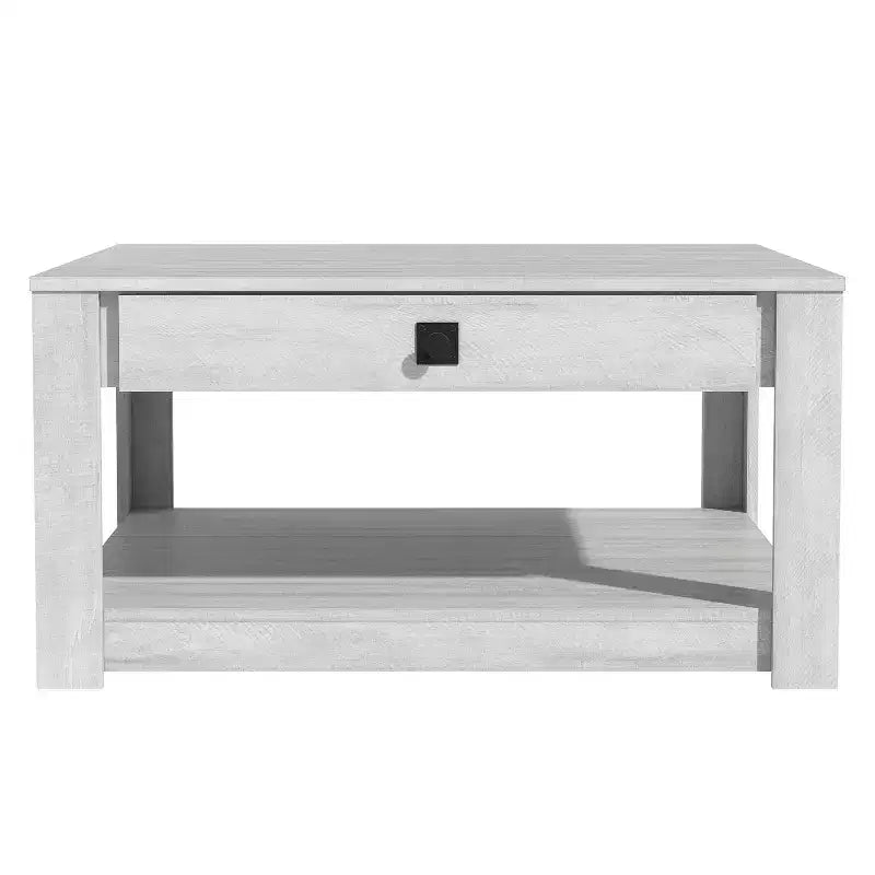Square Wood Coffee Table with Drawer and Open Shelf - 31.5"W, Gray