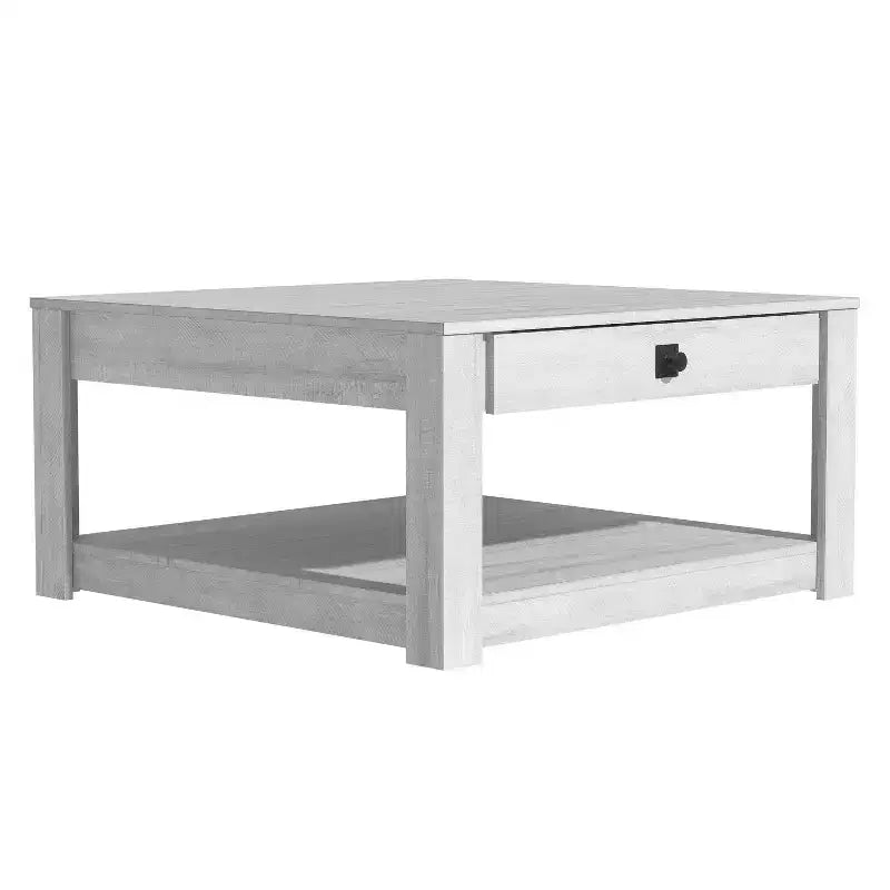 Square Wood Coffee Table with Drawer and Open Shelf - 31.5"W, Gray