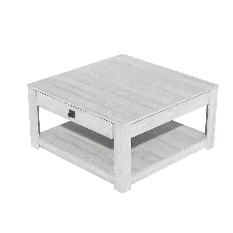 Square Wood Coffee Table with Drawer and Open Shelf - 31.5"W, Gray