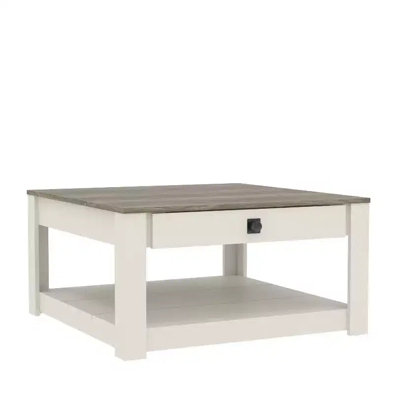 Square Wood Coffee Table with Drawer and Open Shelf - 31.5"W, Gray