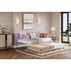 Daybed with Trundle, Trundle Bed Twin with Heart-shaped Headboard for Kids, Sturdy Metal Day Bed with Steel Slat Support, Twin Daybed Purple