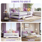 Daybed with Trundle, Trundle Bed Twin with Heart-shaped Headboard for Kids, Sturdy Metal Day Bed with Steel Slat Support, Twin Daybed Purple