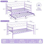Daybed with Trundle, Trundle Bed Twin with Heart-shaped Headboard for Kids, Sturdy Metal Day Bed with Steel Slat Support, Twin Daybed Purple