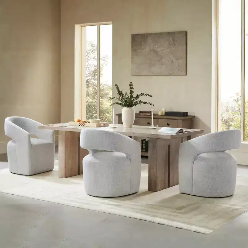 Modern Barrel Dining Chair with Caster Wheels and Open Back - No Assembly Required