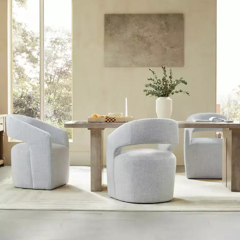 Modern Barrel Dining Chair with Caster Wheels and Open Back - No Assembly Required