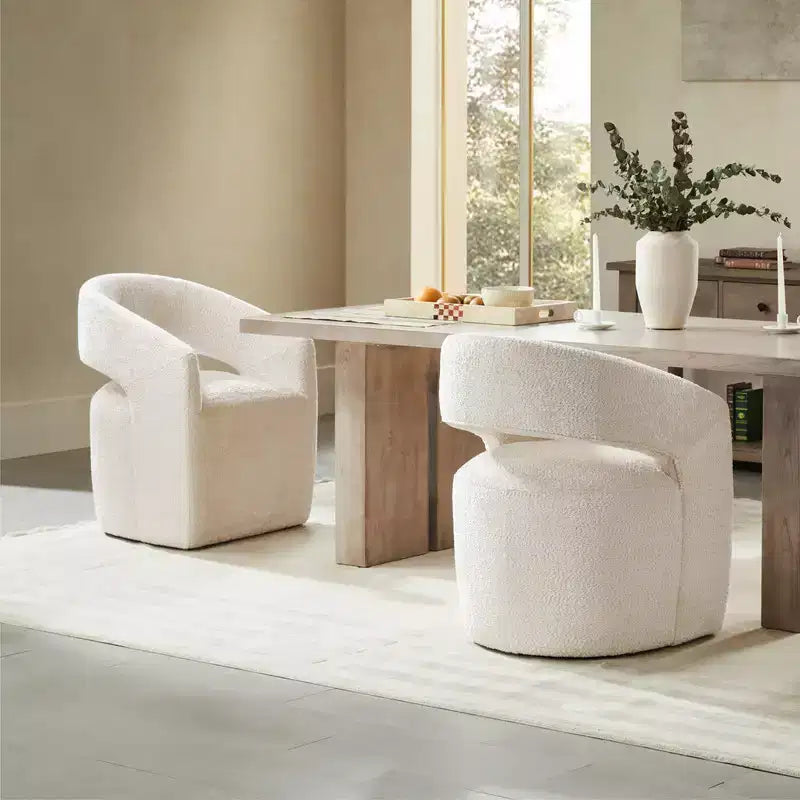 Modern Barrel Dining Chair with Caster Wheels and Open Back - No Assembly Required