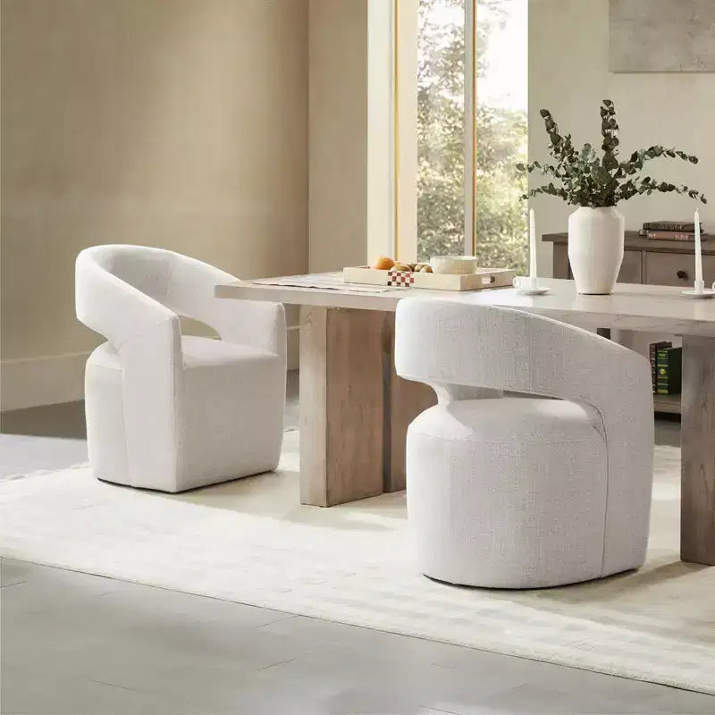 Modern Barrel Dining Chair with Caster Wheels and Open Back - No Assembly Required