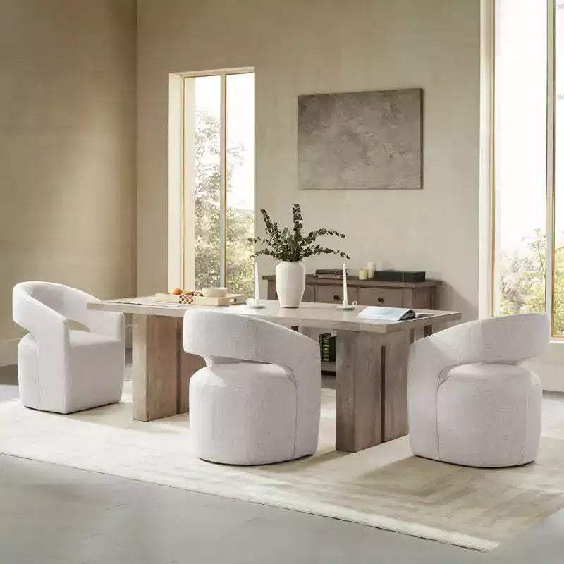 Modern Barrel Dining Chair with Caster Wheels and Open Back - No Assembly Required