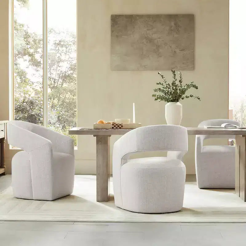 Modern Barrel Dining Chair with Caster Wheels and Open Back - No Assembly Required