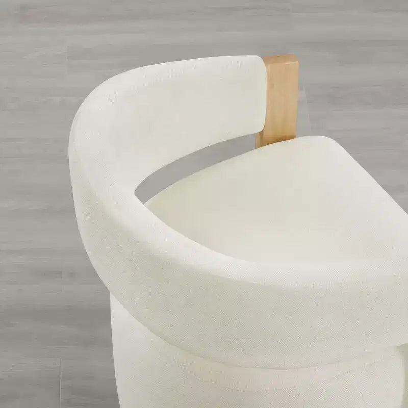 Upholstered Dining Chair with Wood Armrests and Hidden Wheels