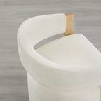 Upholstered Dining Chair with Wood Armrests and Hidden Wheels