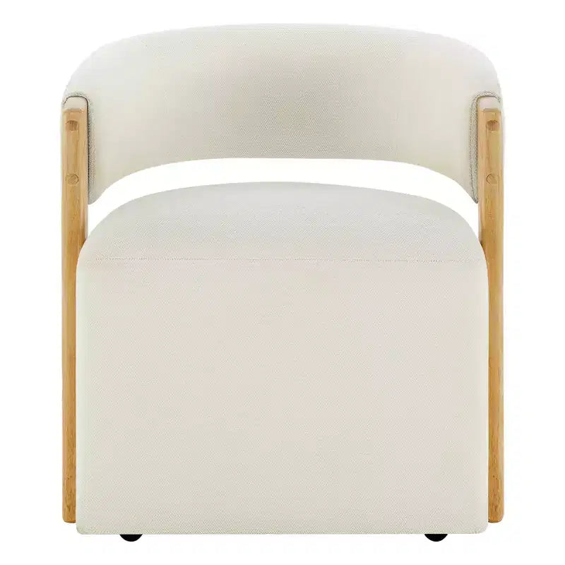 Upholstered Dining Chair with Wood Armrests and Hidden Wheels