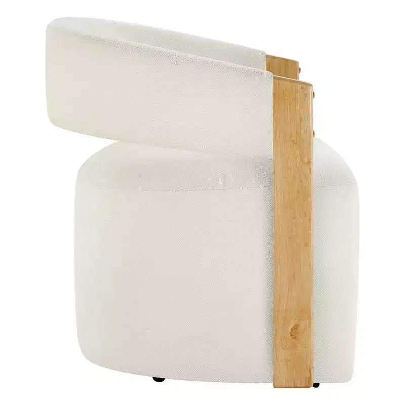 Upholstered Dining Chair with Wood Armrests and Hidden Wheels