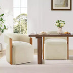 Upholstered Dining Chair with Wood Armrests and Hidden Wheels