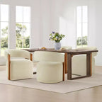 Upholstered Dining Chair with Wood Armrests and Hidden Wheels