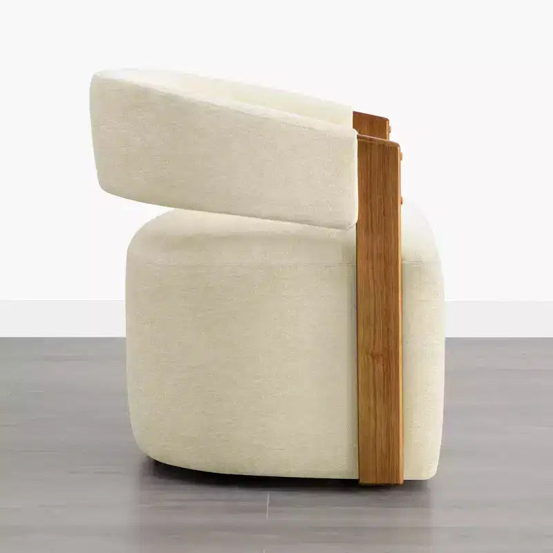 Upholstered Dining Chair with Wood Armrests and Hidden Wheels
