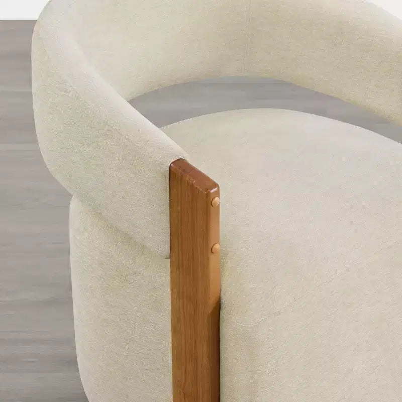 Upholstered Dining Chair with Wood Armrests and Hidden Wheels