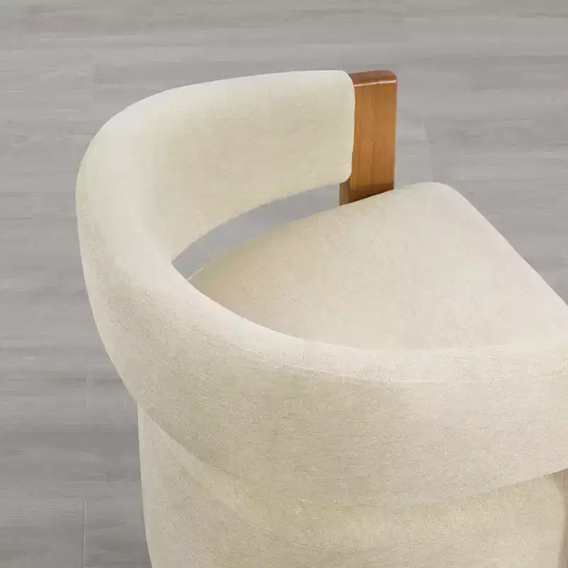 Upholstered Dining Chair with Wood Armrests and Hidden Wheels
