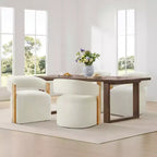 Upholstered Dining Chair with Wood Armrests and Hidden Wheels
