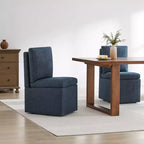 Upholstered Dining Chair with Wood Armrests and Hidden Wheels