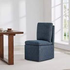 Upholstered Dining Chair with Wood Armrests and Hidden Wheels