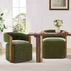Upholstered Dining Chair with Wood Armrests and Hidden Wheels