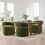 Upholstered Dining Chair with Wood Armrests and Hidden Wheels