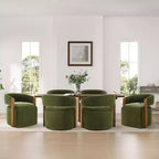 Upholstered Dining Chair with Wood Armrests and Hidden Wheels