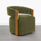 Upholstered Dining Chair with Wood Armrests and Hidden Wheels